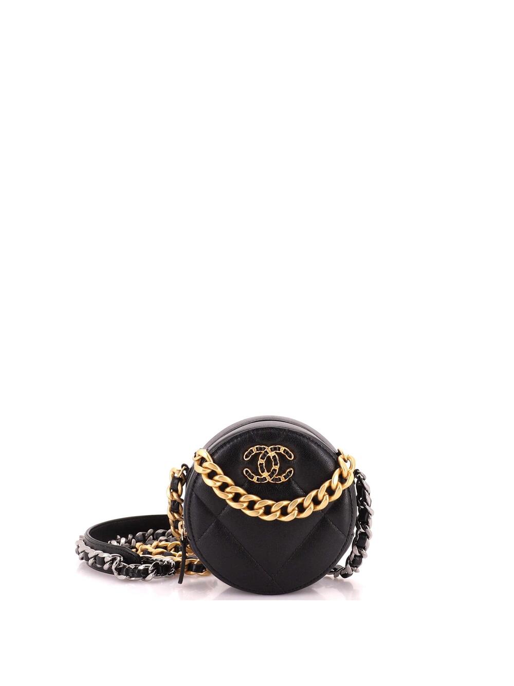 Chanel 19 Round Clutch With Chain #303907C27B - Picture 1 of 6
